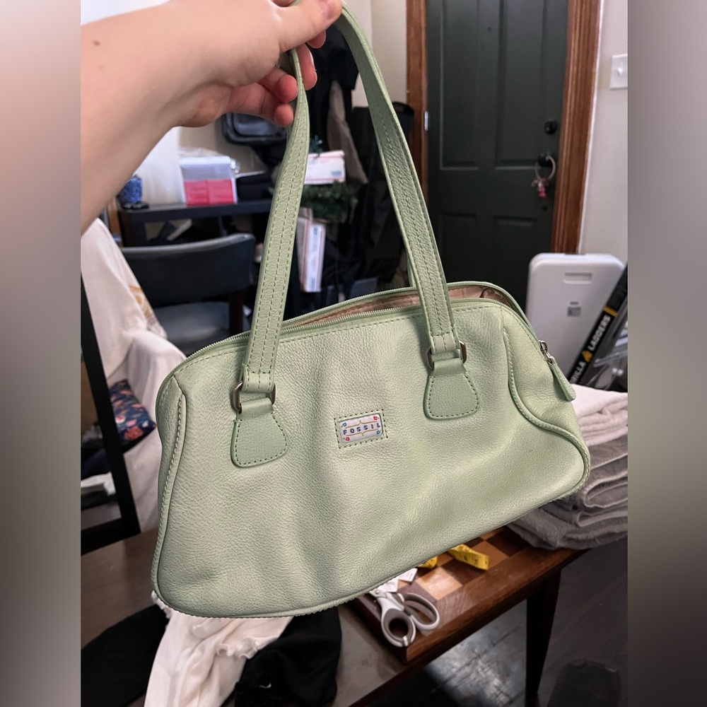 Fossil Mint Sage Light Green Leather Purse Hand Bag Shoulder Bag